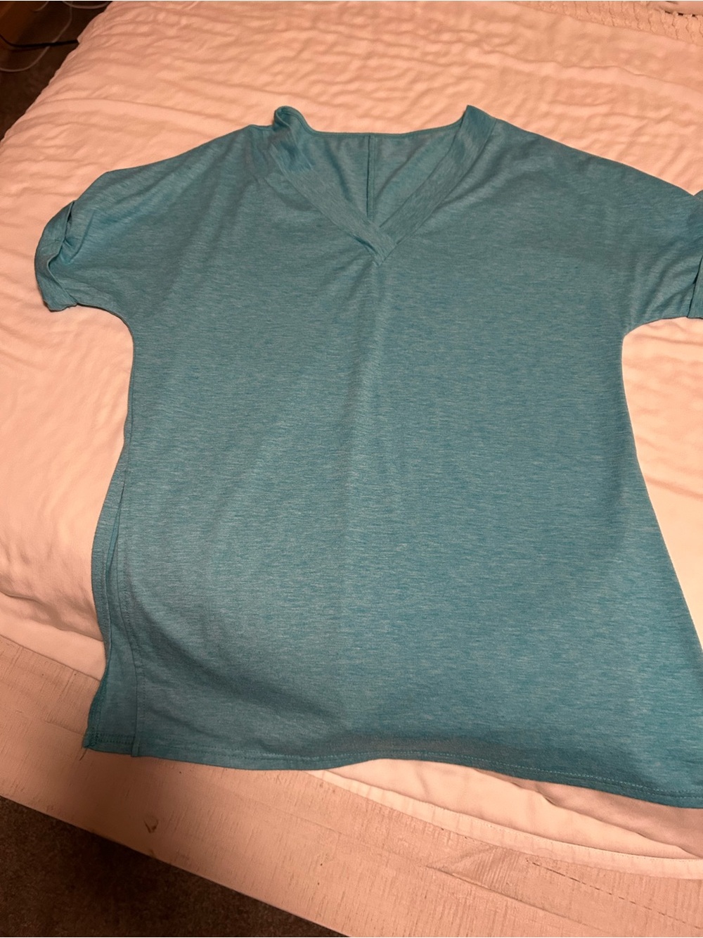 Light Teal V-Neck Short Sleeve Top